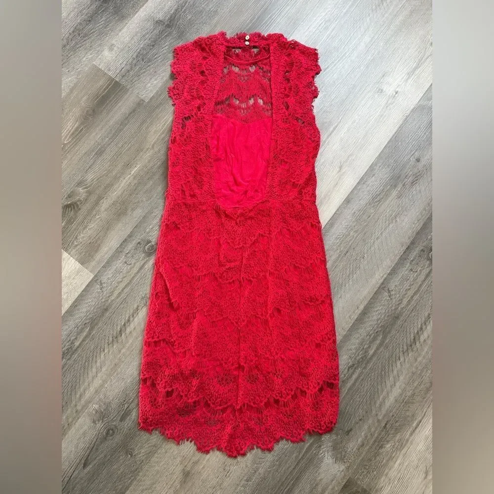 Free People Daydream Red Lace Dress NEW Large Open Back - Picture 5 of 10